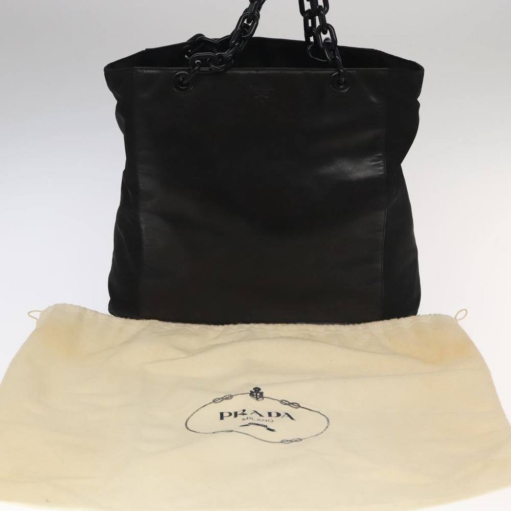 PRADA Chain Tote Bag Nylon Leather Black Auth - Picture 12 of 16